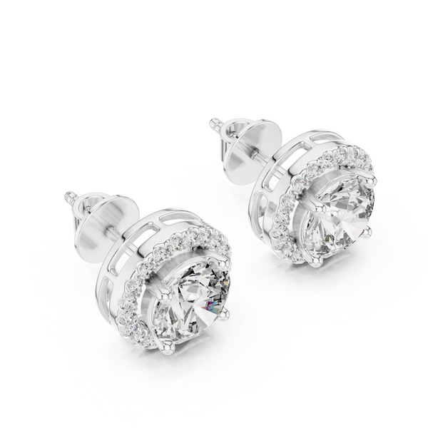 Hexagonal Halo Round Diamond Studs