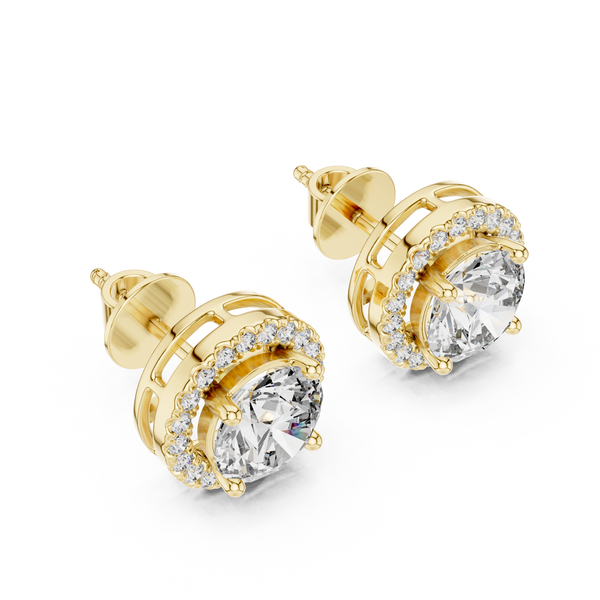Hexagonal Halo Round Diamond Studs