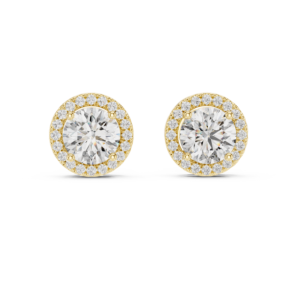 Hexagonal Halo Round Diamond Studs