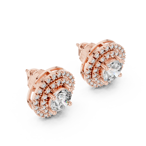 Opulent Double Halo Rose Gold Earrings