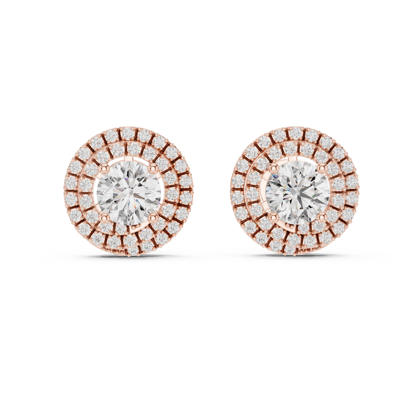 Opulent Double Halo Rose Gold Earrings