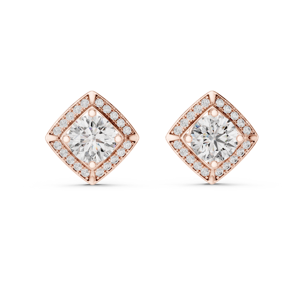 Geometric Halo Diamond Earrings