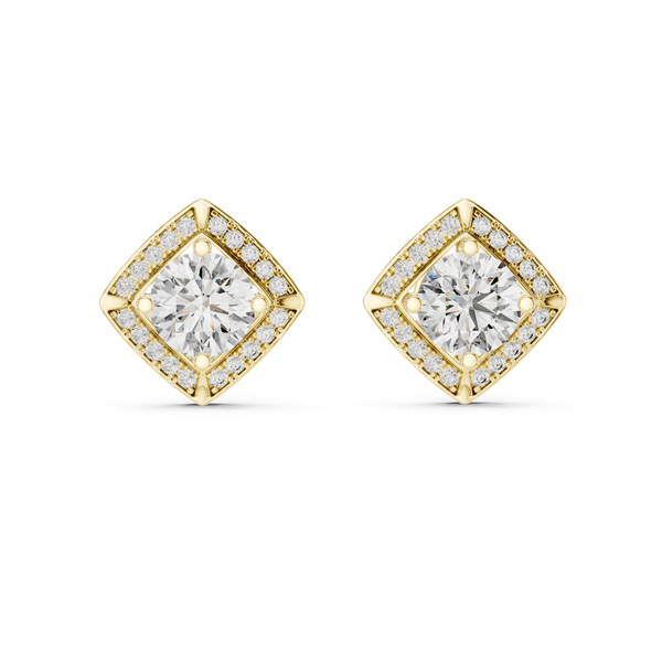 Geometric Halo Diamond Earrings