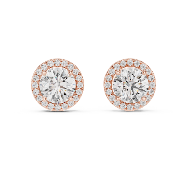 Hexagonal Halo Round Diamond Studs